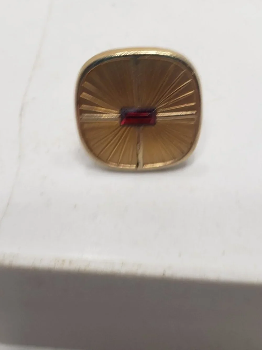 Vintage Gold Tone Sunburst Red Stone Cufflinks Mens Retro Formal Jewelry